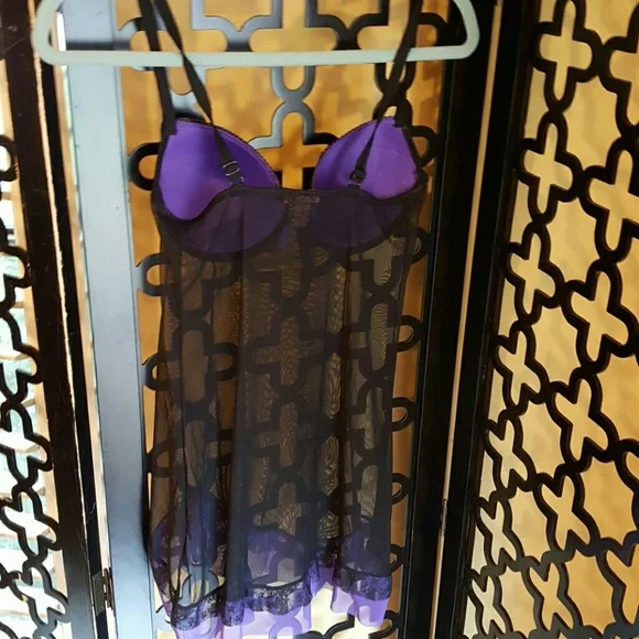 PURPLE BLACK PER LEI SEE MEDIUM SEXY SHORT NIGHTGOWN - Picture 3 of 5